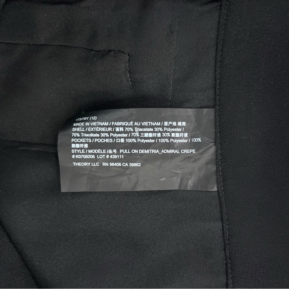 Theory Demitria Admiral Crepe Trousers - Black Pull On Mid Rise Pants sz 12 - Picture 9 of 12
